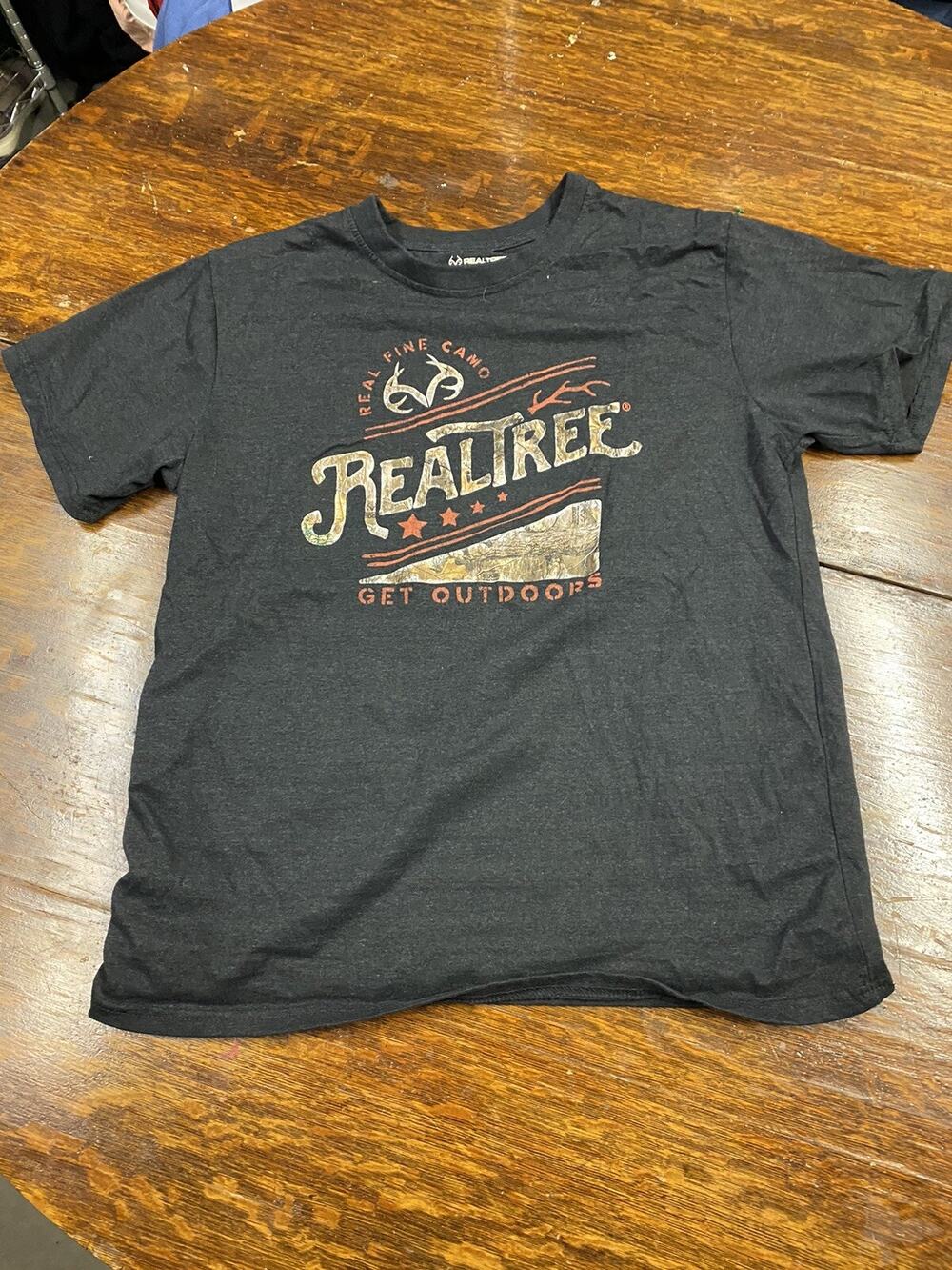 New RealTree Edge Men's Black T-shirt Real Fine Camo Get Outdoors Size Large